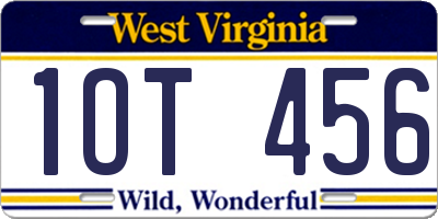 WV license plate 1OT456