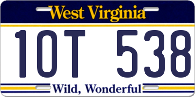 WV license plate 1OT538
