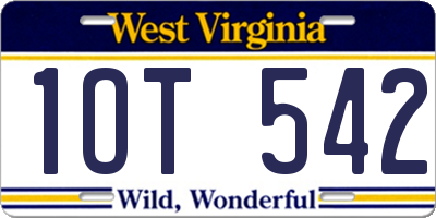 WV license plate 1OT542