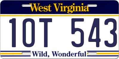 WV license plate 1OT543