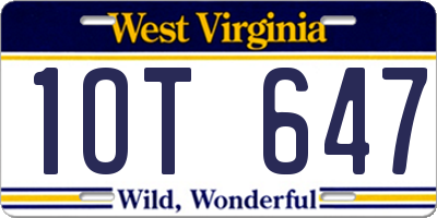 WV license plate 1OT647