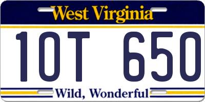 WV license plate 1OT650