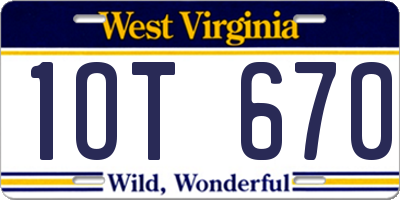 WV license plate 1OT670