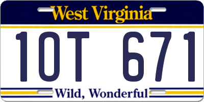 WV license plate 1OT671