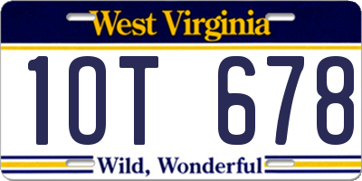 WV license plate 1OT678