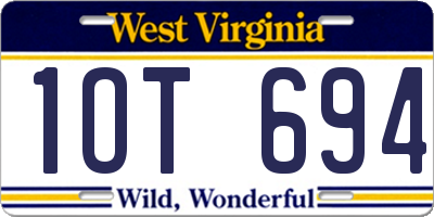 WV license plate 1OT694