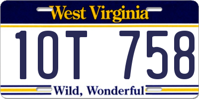 WV license plate 1OT758