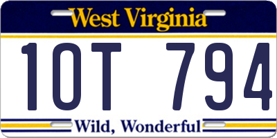 WV license plate 1OT794