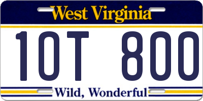 WV license plate 1OT800