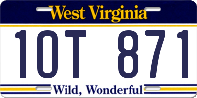 WV license plate 1OT871