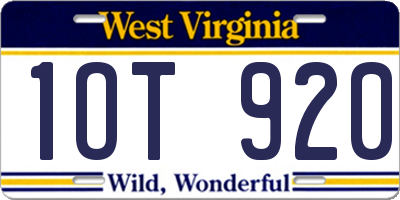 WV license plate 1OT920