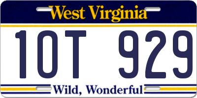 WV license plate 1OT929
