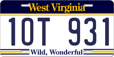 WV license plate 1OT931