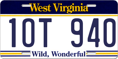 WV license plate 1OT940