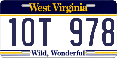 WV license plate 1OT978