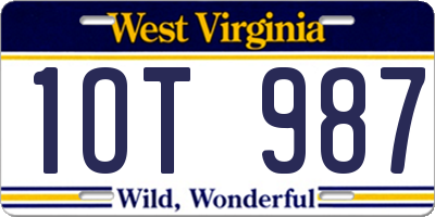 WV license plate 1OT987