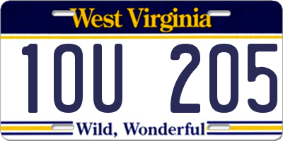 WV license plate 1OU205