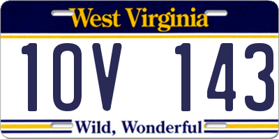 WV license plate 1OV143