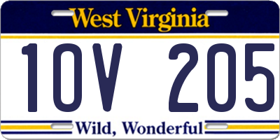 WV license plate 1OV205