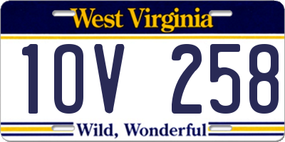 WV license plate 1OV258