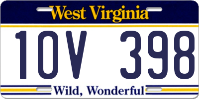 WV license plate 1OV398