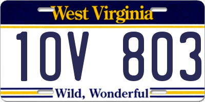WV license plate 1OV803