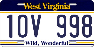 WV license plate 1OV998