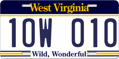 WV license plate 1OW010