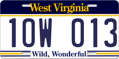 WV license plate 1OW013