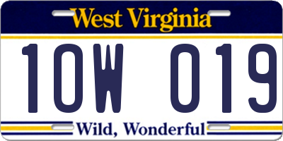 WV license plate 1OW019
