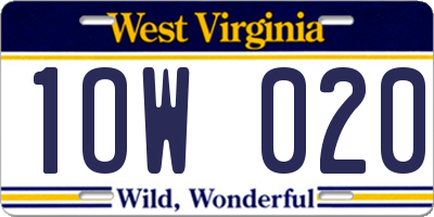 WV license plate 1OW020