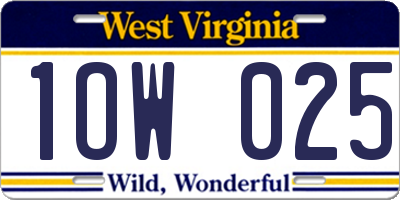 WV license plate 1OW025