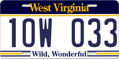 WV license plate 1OW033