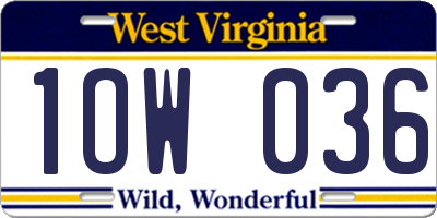 WV license plate 1OW036