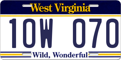 WV license plate 1OW070