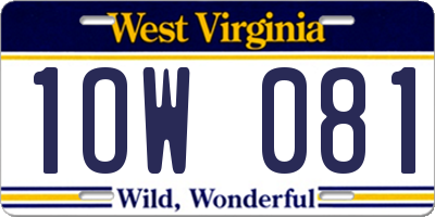 WV license plate 1OW081
