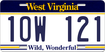 WV license plate 1OW121