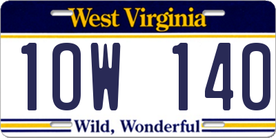 WV license plate 1OW140