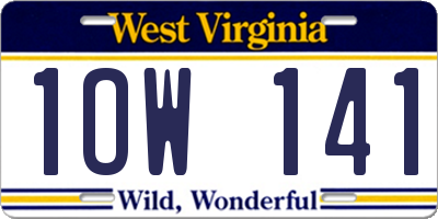 WV license plate 1OW141