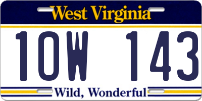 WV license plate 1OW143