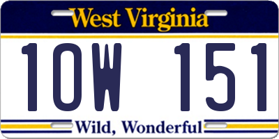 WV license plate 1OW151