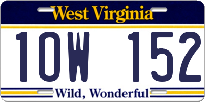 WV license plate 1OW152