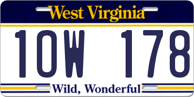 WV license plate 1OW178