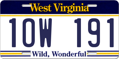 WV license plate 1OW191