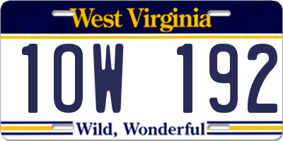 WV license plate 1OW192