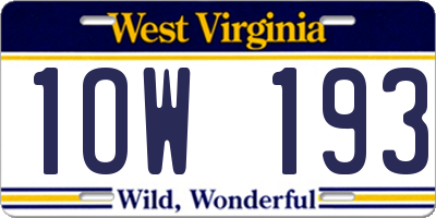 WV license plate 1OW193