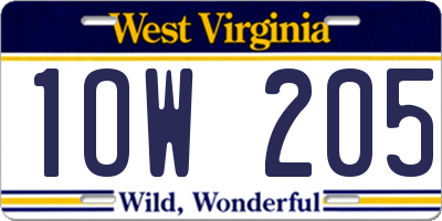 WV license plate 1OW205