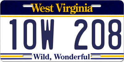 WV license plate 1OW208