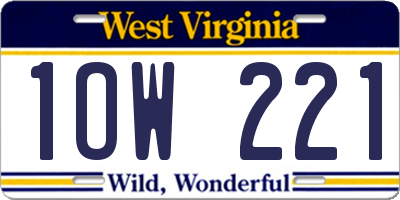WV license plate 1OW221