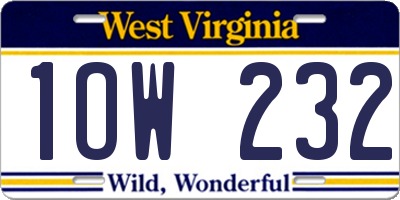 WV license plate 1OW232